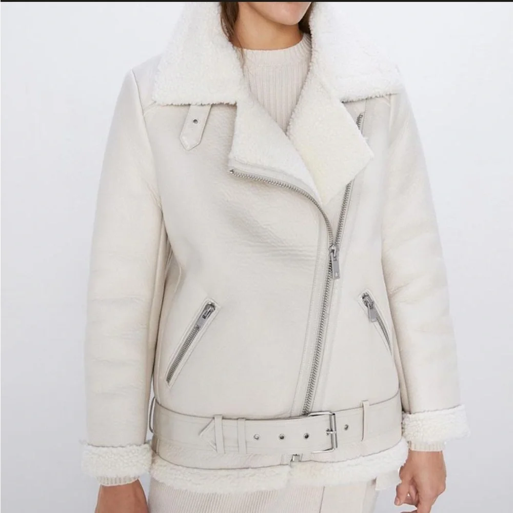 Zara Off-White Shearling Jacket coat - Picture 2 of 10
